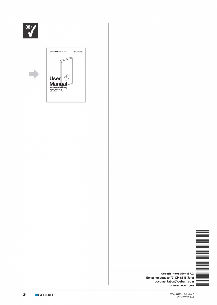 Pagina 24-Instructiuni de instalare pentru modulul sanitar Monolith Plus GEBERIT Instructiuni montaj,...