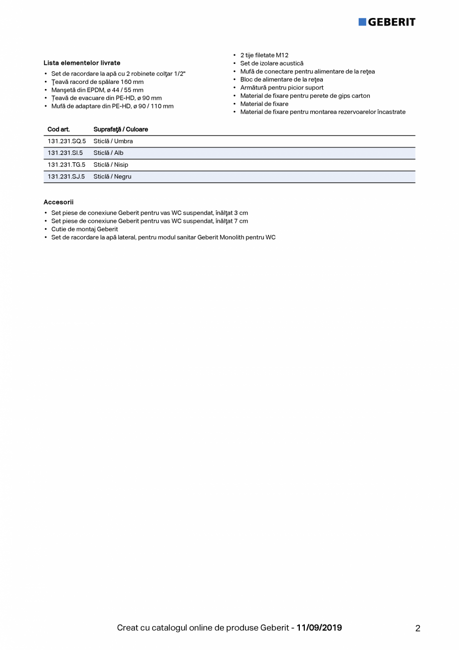 Pagina 2-Modul sanitar Geberit Monolith Plus pentru vas WC suspendat, 114 cm GEBERIT Fisa tehnica Romana te...