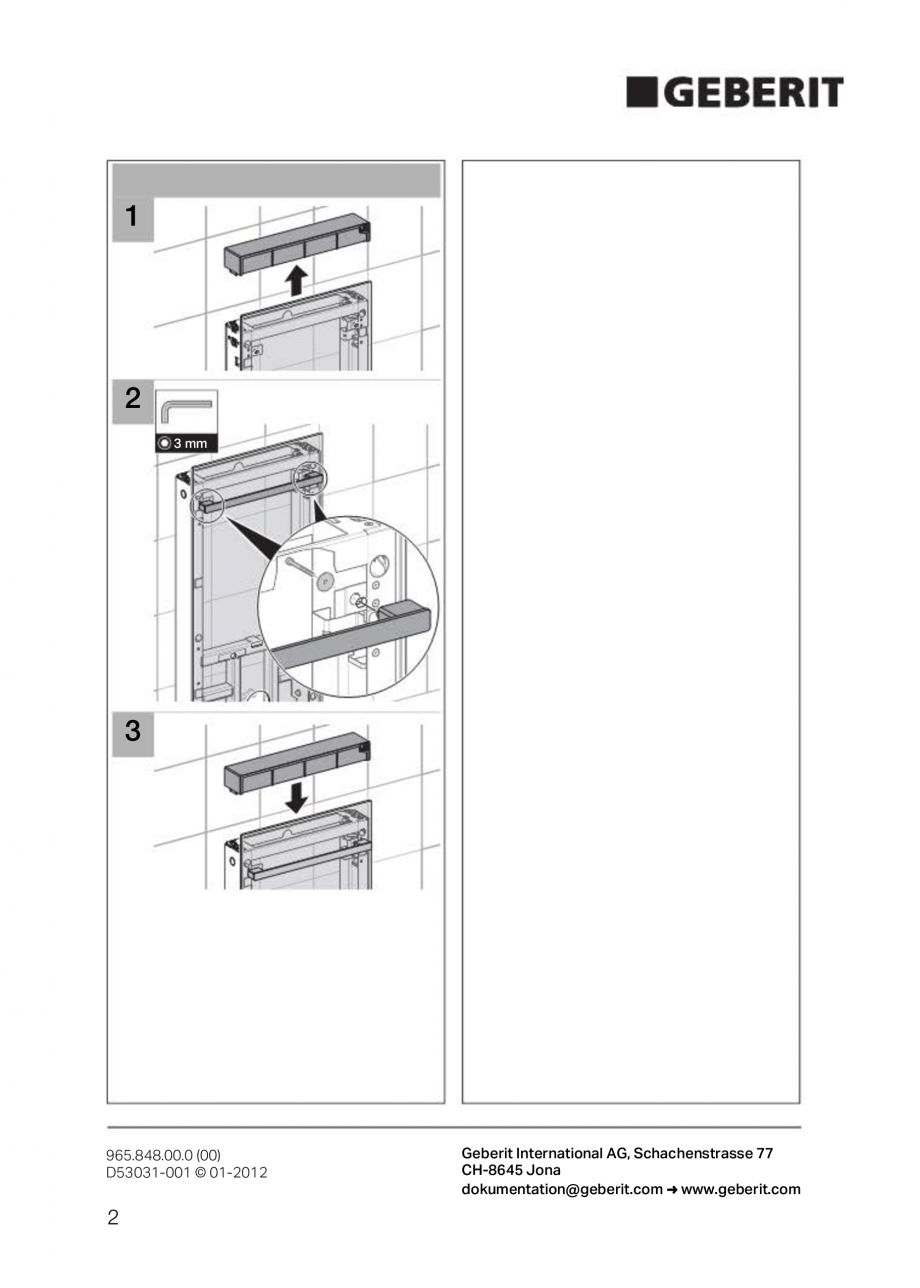 Pagina 2-Instructiuni de montaj pentru modul sanitar pentru bideu GEBERIT Monolith Instructiuni montaj,...