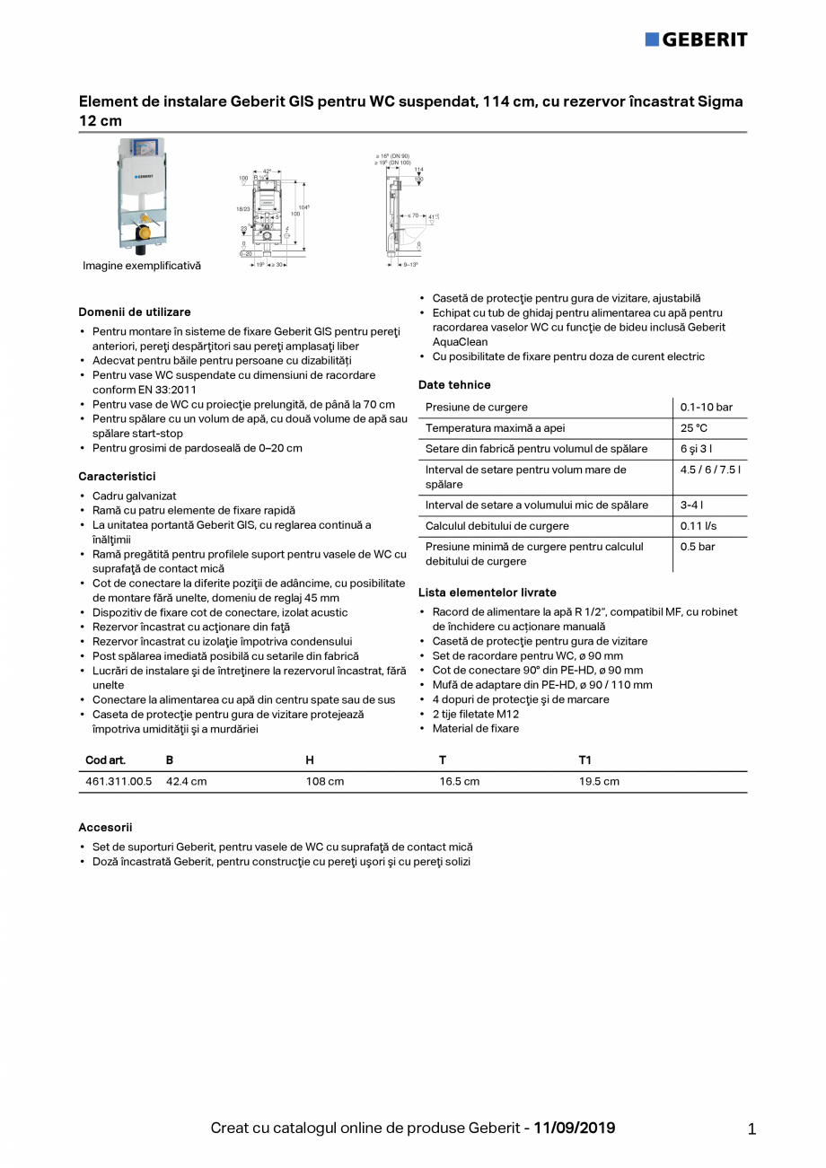 Pagina 1-Element de instalare Geberit GIS pentru WC suspendat, 114 cm, cu rezervor incastrat Sigma 12 cm ...