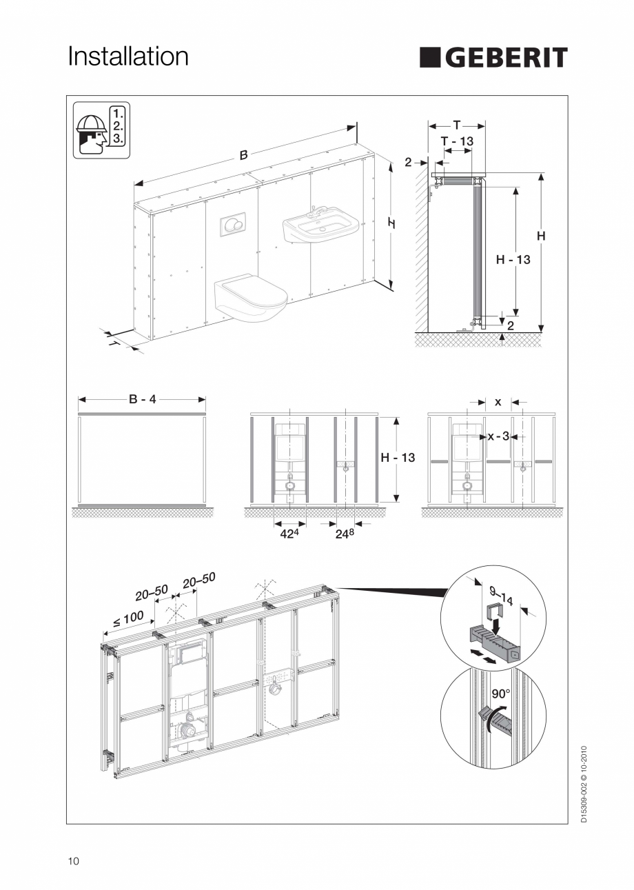 Pagina 10-Instructiuni de instalare a sistemului GIS GEBERIT Instructiuni montaj, utilizare Engleza 