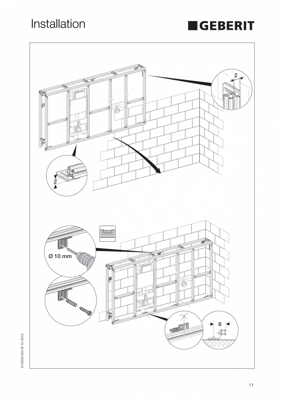 Pagina 11-Instructiuni de instalare a sistemului GIS GEBERIT Instructiuni montaj, utilizare Engleza 