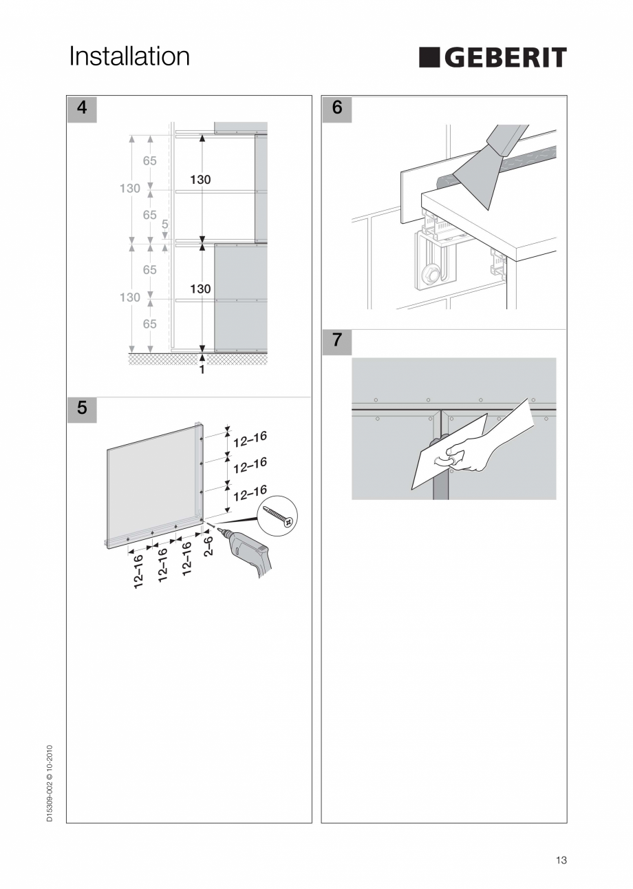 Pagina 13-Instructiuni de instalare a sistemului GIS GEBERIT Instructiuni montaj, utilizare Engleza 