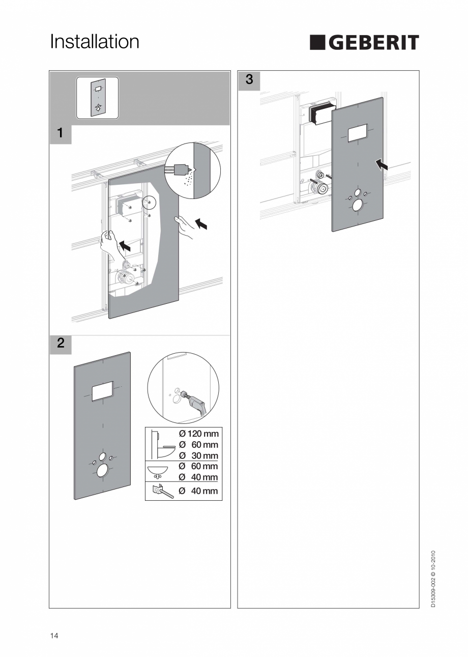 Pagina 14-Instructiuni de instalare a sistemului GIS GEBERIT Instructiuni montaj, utilizare Engleza 