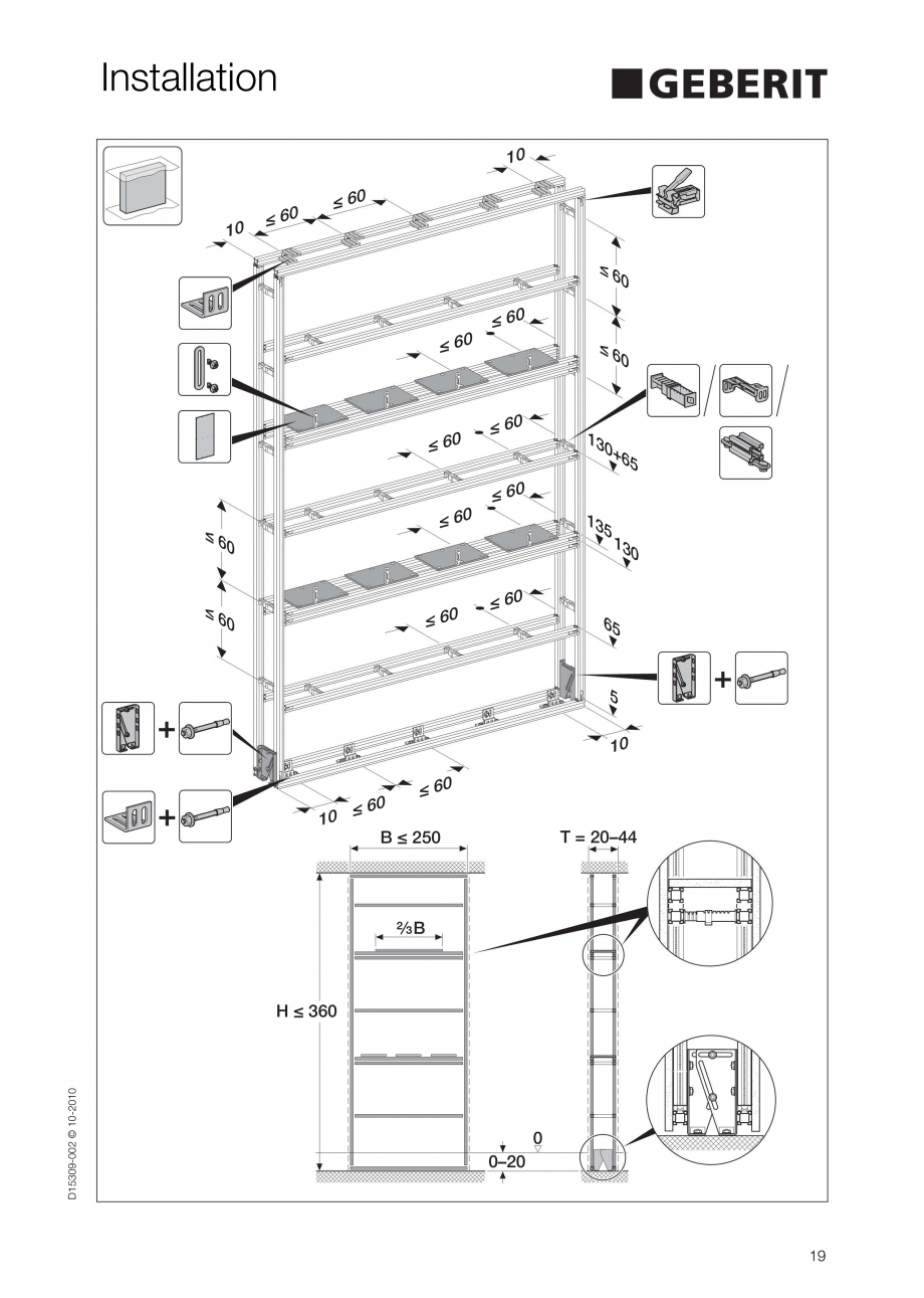 Pagina 19-Instructiuni de instalare a sistemului GIS GEBERIT Instructiuni montaj, utilizare Engleza 