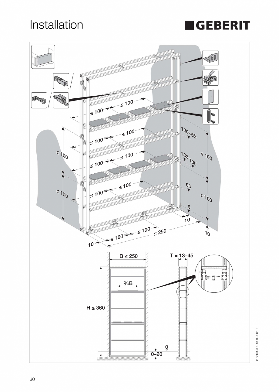 Pagina 20-Instructiuni de instalare a sistemului GIS GEBERIT Instructiuni montaj, utilizare Engleza 