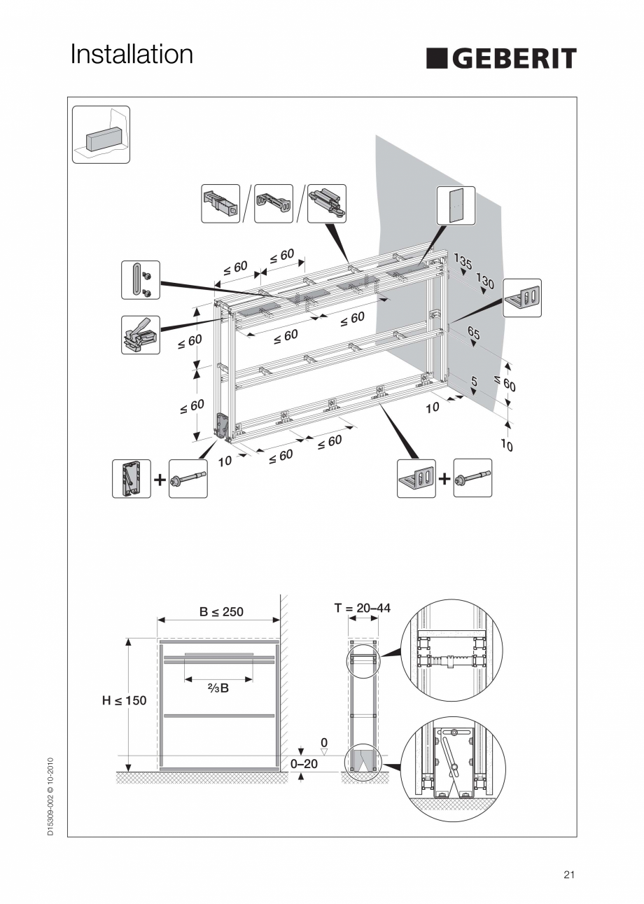 Pagina 21-Instructiuni de instalare a sistemului GIS GEBERIT Instructiuni montaj, utilizare Engleza 