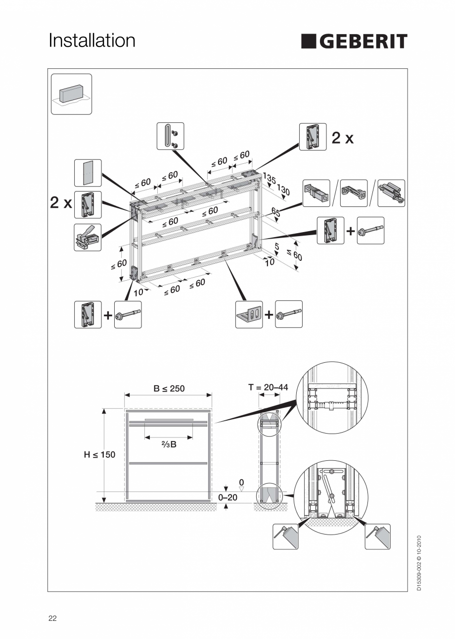 Pagina 22-Instructiuni de instalare a sistemului GIS GEBERIT Instructiuni montaj, utilizare Engleza 
