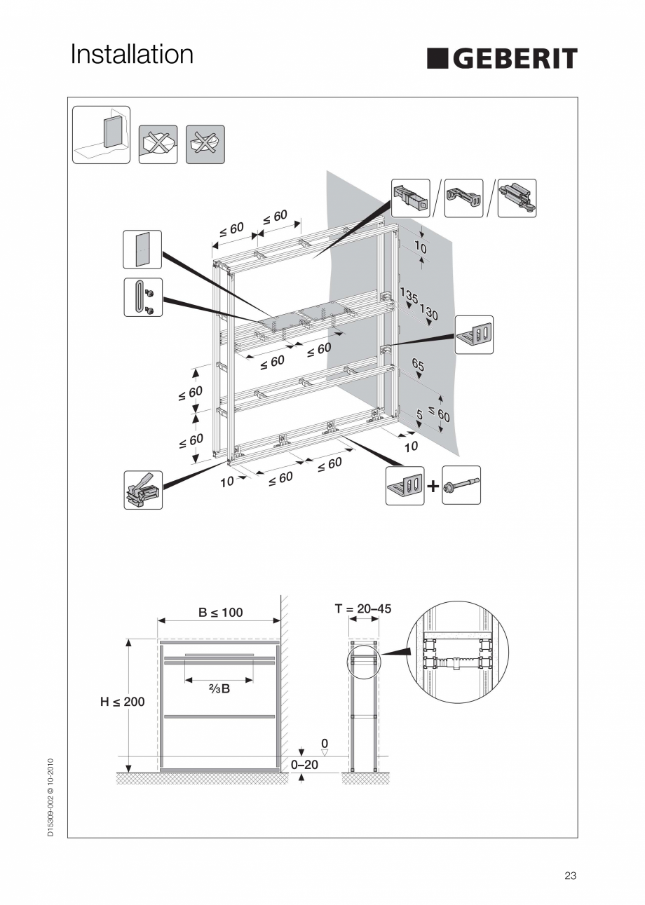 Pagina 23-Instructiuni de instalare a sistemului GIS GEBERIT Instructiuni montaj, utilizare Engleza 