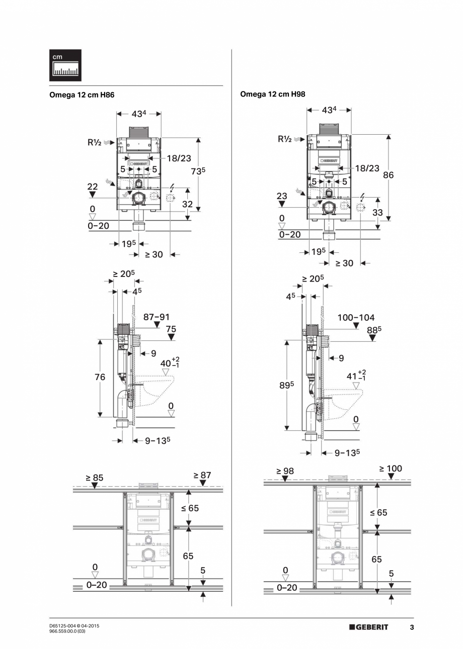 Pagina 3-Instructiuni de montaj pentru elementul de instalare Geberit GIS, pentru WC suspendat GEBERIT...