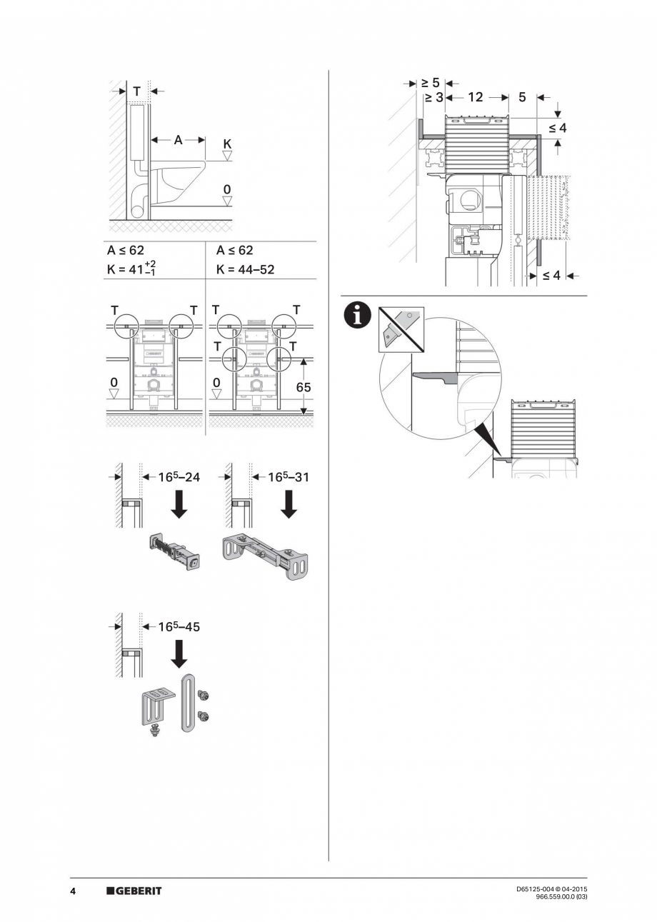 Pagina 4-Instructiuni de montaj pentru elementul de instalare Geberit GIS, pentru WC suspendat GEBERIT...
