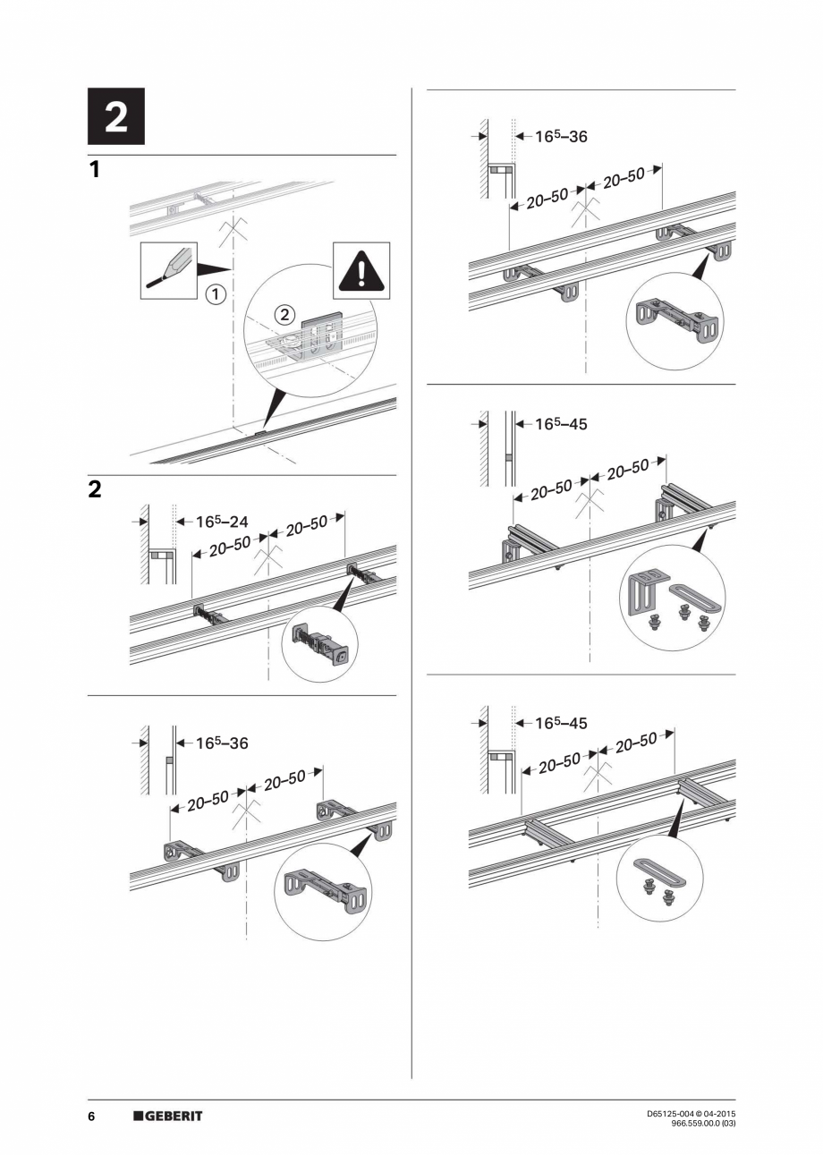 Pagina 6-Instructiuni de montaj pentru elementul de instalare Geberit GIS, pentru WC suspendat GEBERIT...