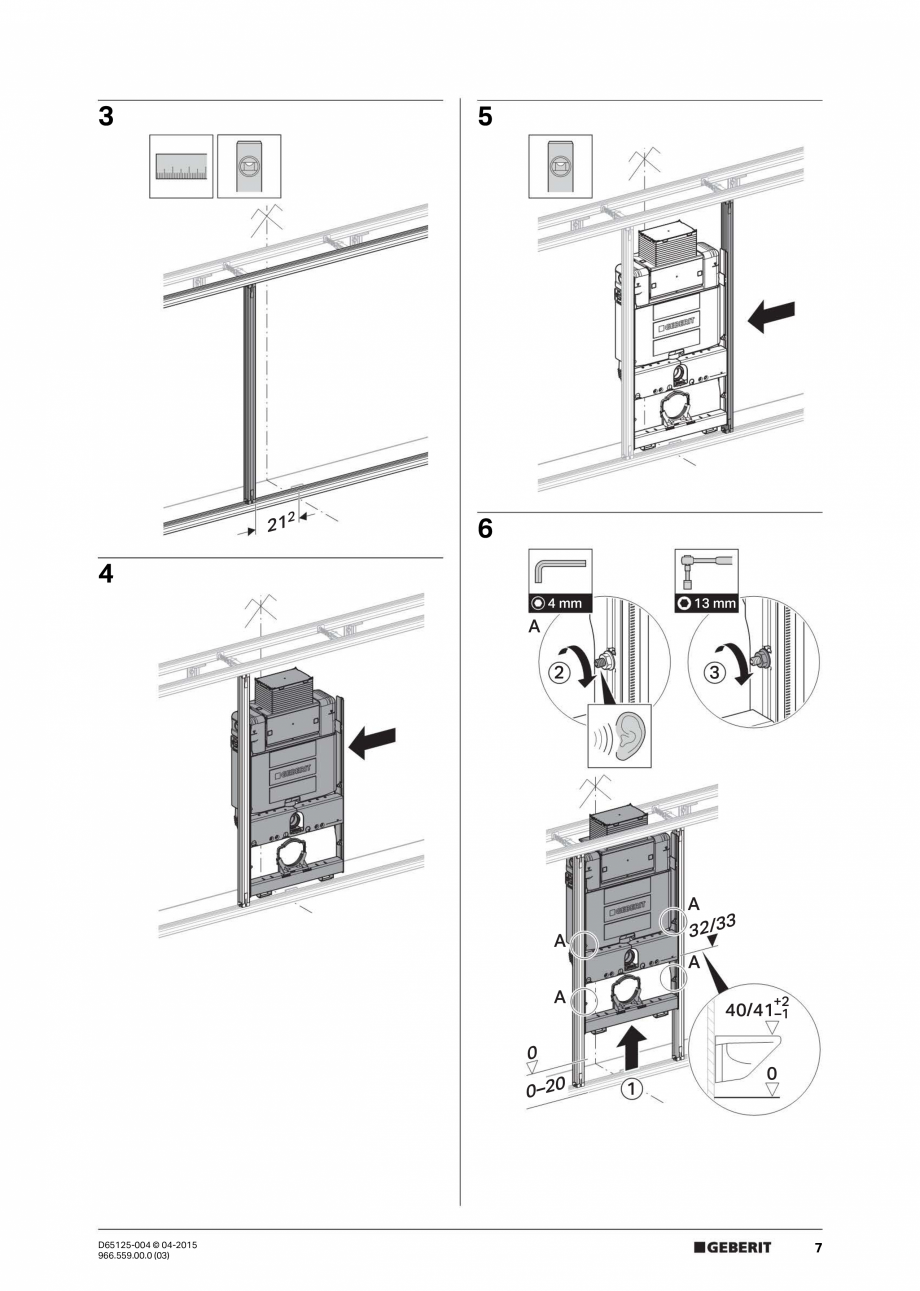 Pagina 7-Instructiuni de montaj pentru elementul de instalare Geberit GIS, pentru WC suspendat GEBERIT...