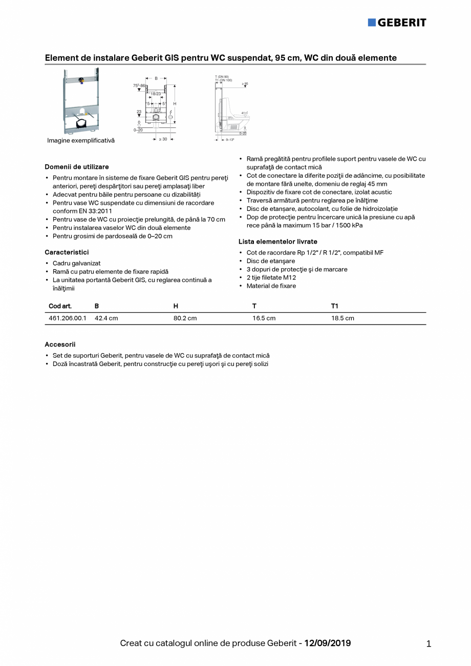 Pagina 1-Element de instalare Geberit GIS pentru WC suspendat, 95 cm, WC din doua elemente GEBERIT Fisa...