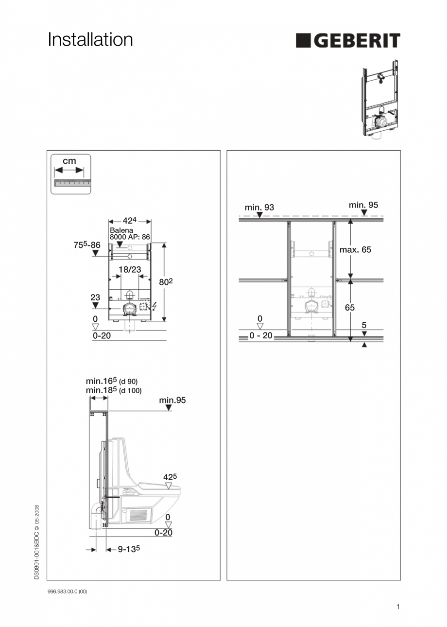 Pagina 1-Instructiuni de instalare pentru elementul Geberit GIS, WC din 2 elemente GEBERIT Instructiuni...