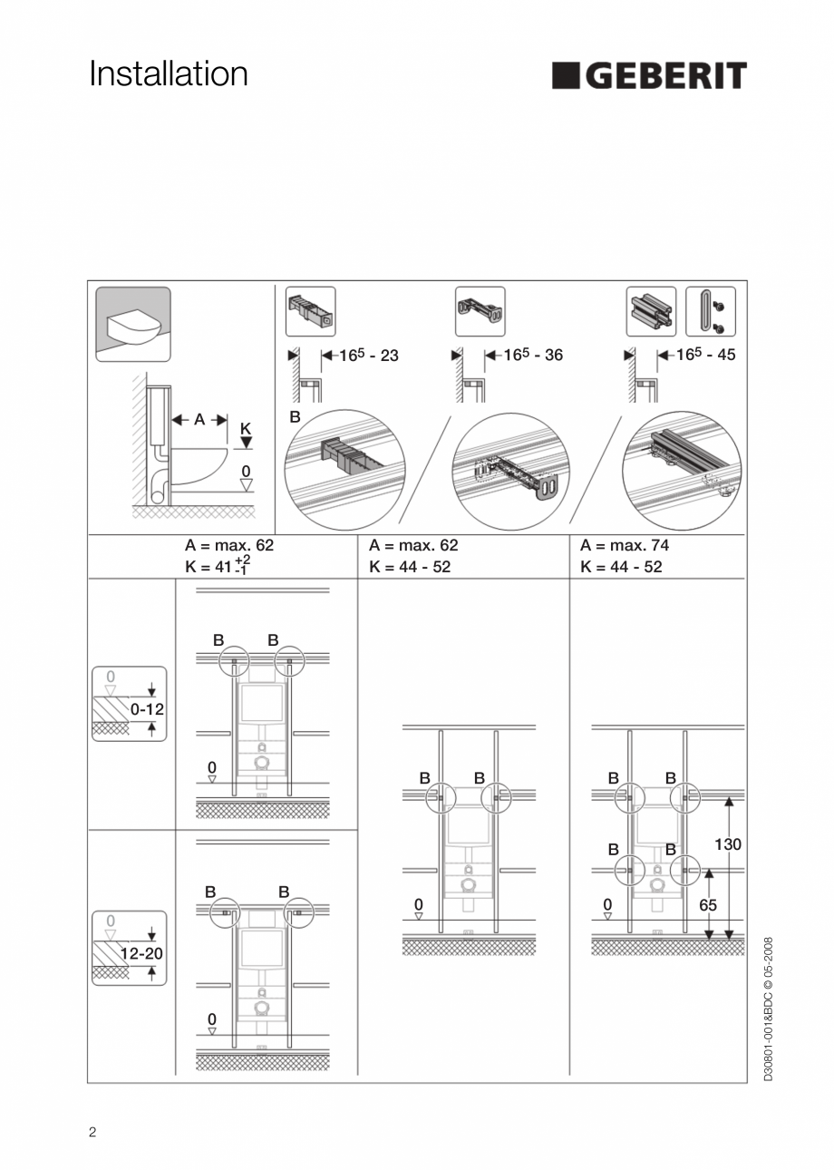 Pagina 2-Instructiuni de instalare pentru elementul Geberit GIS, WC din 2 elemente GEBERIT Instructiuni...