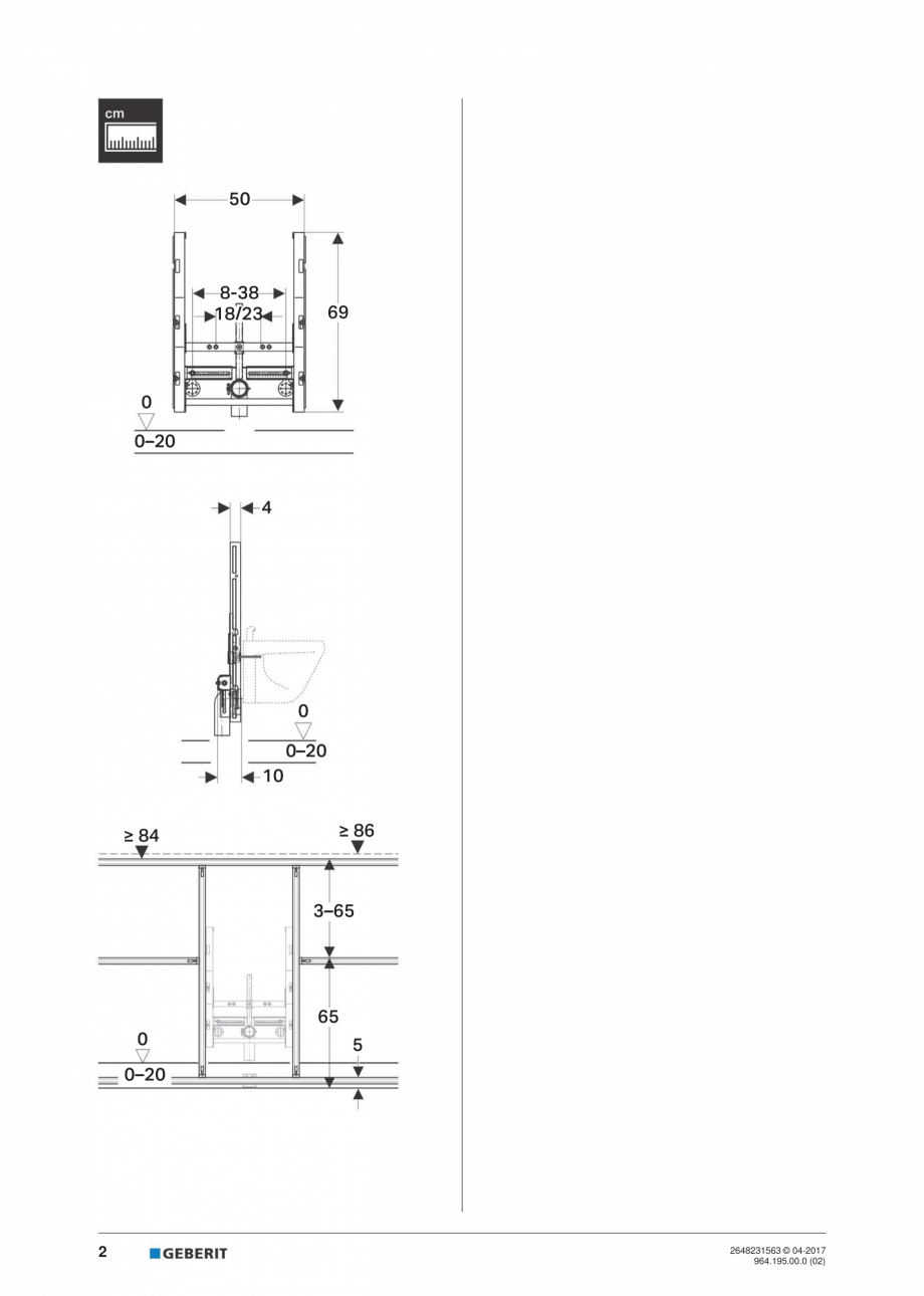 Pagina 2-Instructiuni de instalare pentru elementul Geberit GIS pentru bideu, universal GEBERIT Instructiuni ...