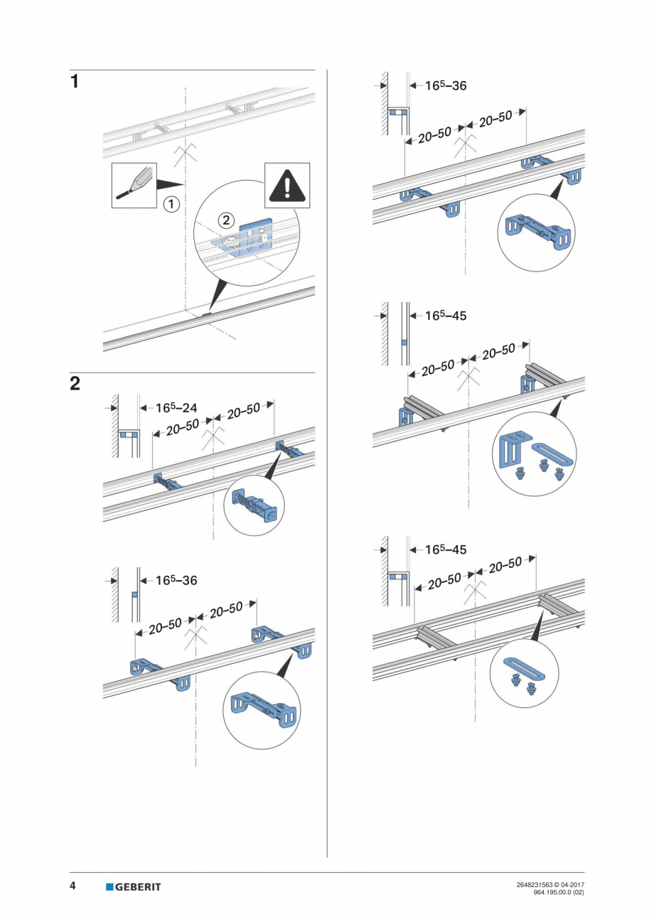 Pagina 4-Instructiuni de instalare pentru elementul Geberit GIS pentru bideu, universal GEBERIT Instructiuni ...