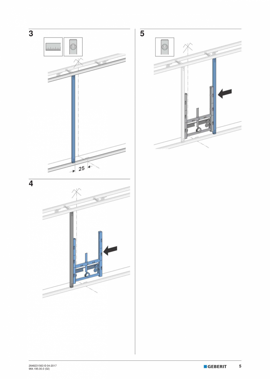 Pagina 5-Instructiuni de instalare pentru elementul Geberit GIS pentru bideu, universal GEBERIT Instructiuni ...