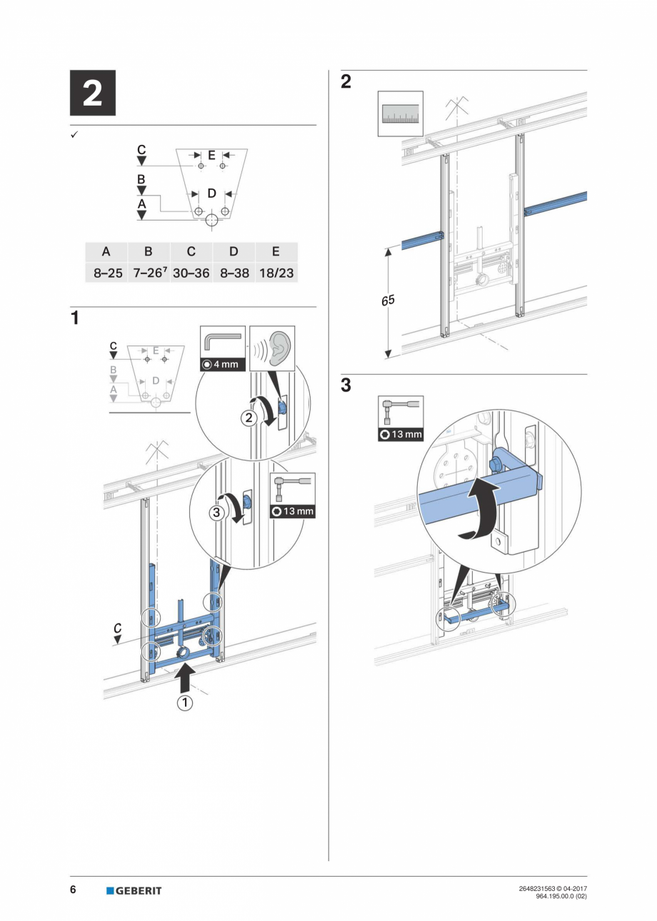 Pagina 6-Instructiuni de instalare pentru elementul Geberit GIS pentru bideu, universal GEBERIT Instructiuni ...