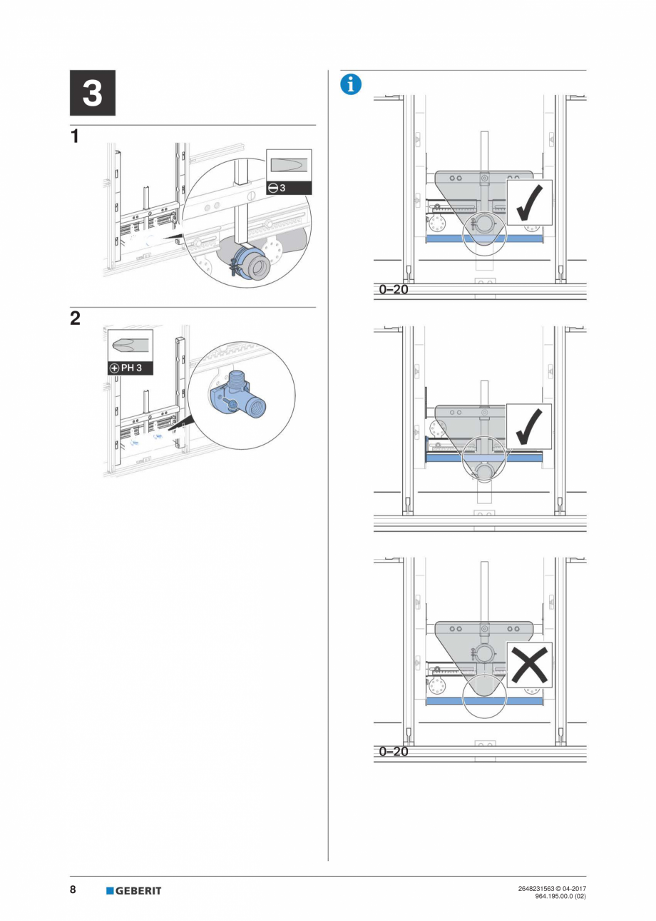 Pagina 8-Instructiuni de instalare pentru elementul Geberit GIS pentru bideu, universal GEBERIT Instructiuni ...