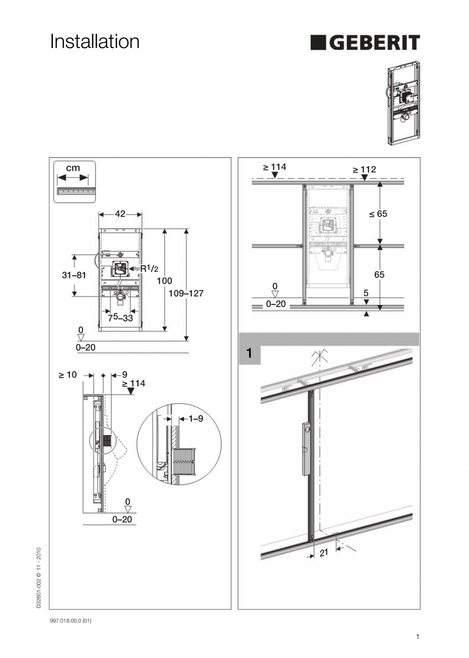 Pagina 1-Instructiuni de instalare pentru elementul Geberit GIS pentru pisoar GEBERIT Instructiuni montaj,...