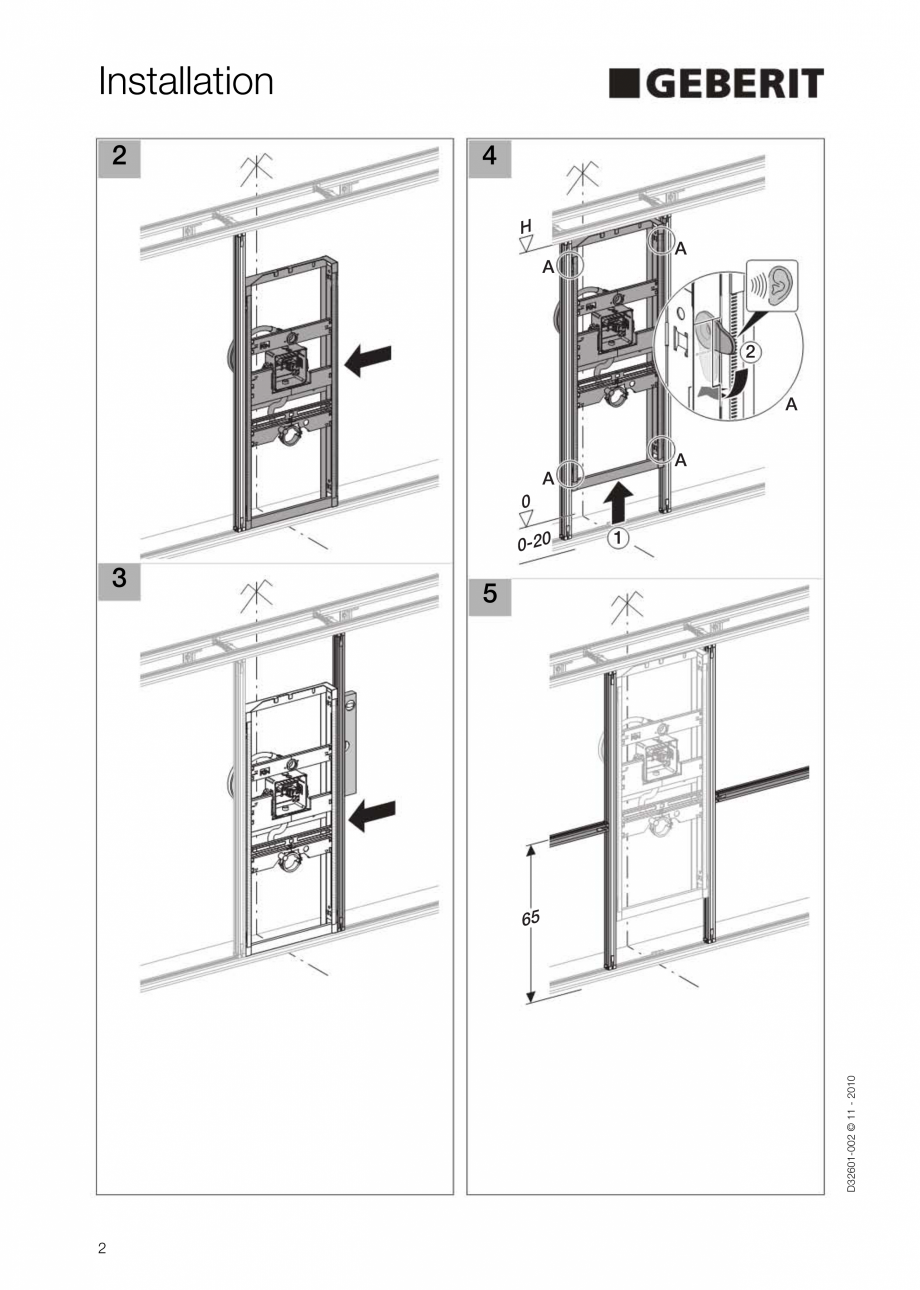 Pagina 2-Instructiuni de instalare pentru elementul Geberit GIS pentru pisoar GEBERIT Instructiuni montaj,...