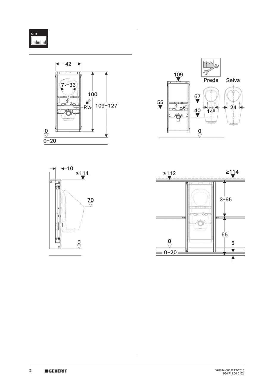Pagina 2-Manual de instalare pentru  element  Geberit GIS pentru pisoar, universal, pentru sistem de...