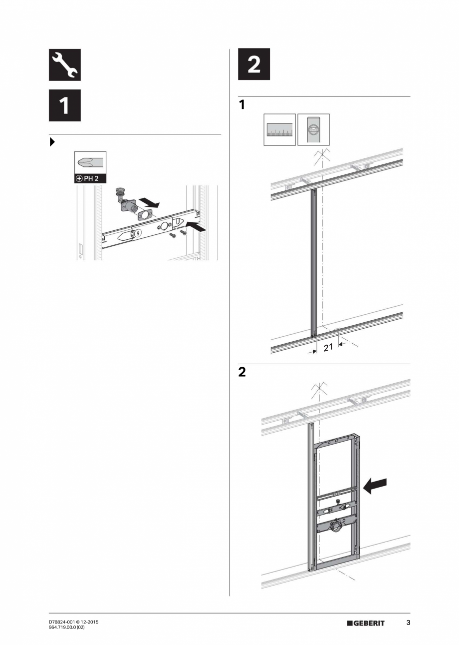 Pagina 3-Manual de instalare pentru  element  Geberit GIS pentru pisoar, universal, pentru sistem de...