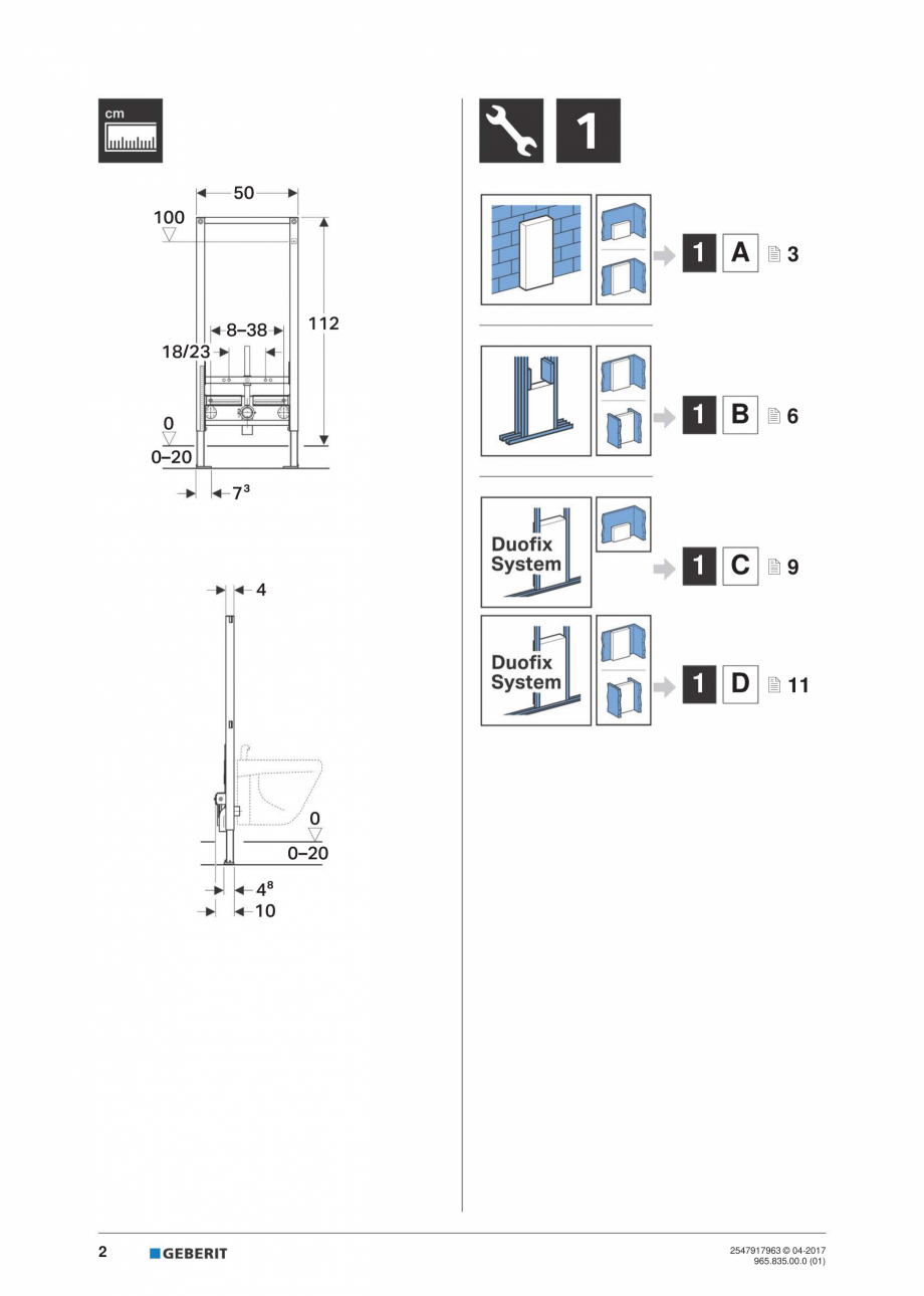 Pagina 2-Instructiuni de instalare pentru  Geberit Duofix pentru bideu GEBERIT Instructiuni montaj, utilizare...