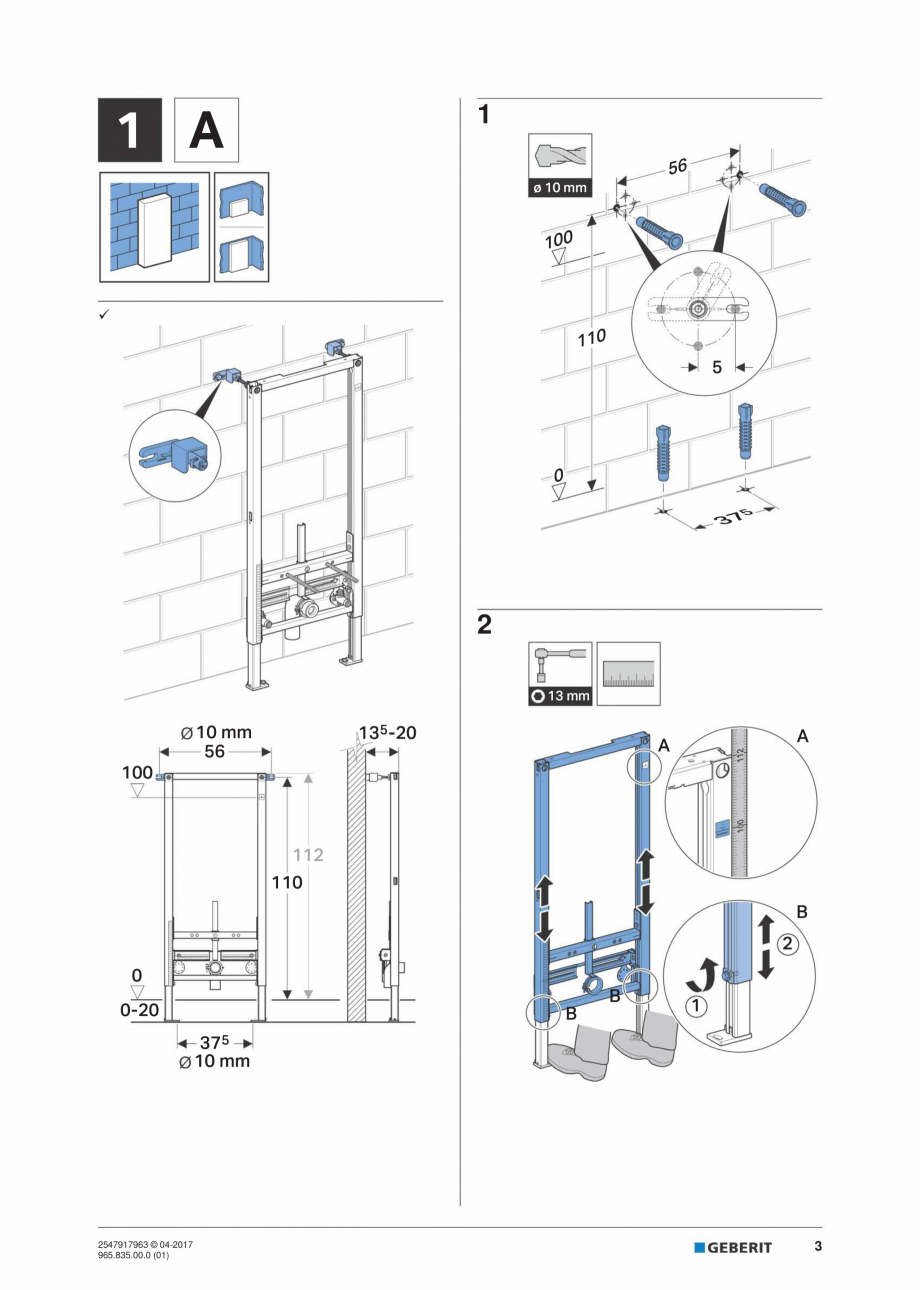 Pagina 3-Instructiuni de instalare pentru  Geberit Duofix pentru bideu GEBERIT Instructiuni montaj, utilizare...