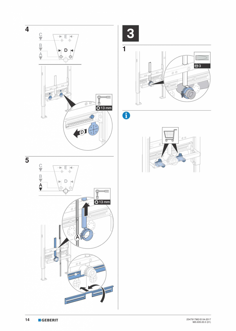 Pagina 14-Instructiuni de instalare pentru  Geberit Duofix pentru bideu GEBERIT Instructiuni montaj, utilizare...