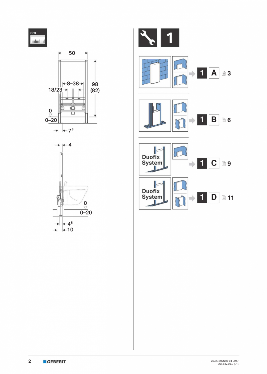 Pagina 2 - Instructiuni de montaj pentru elementul de instalare Geberit Duofix pentru bideu GEBERIT ...