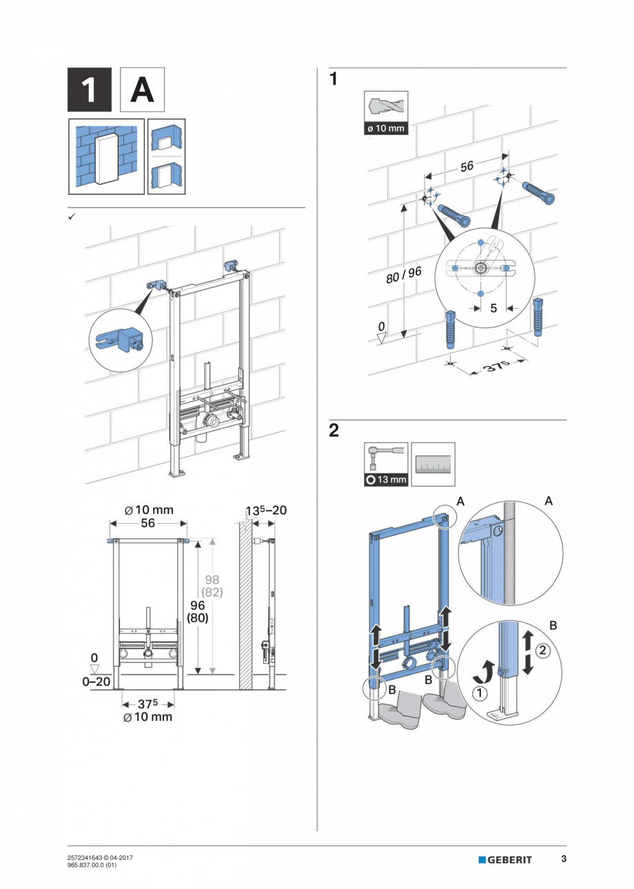Pagina 3-Instructiuni de montaj pentru elementul de instalare Geberit Duofix pentru bideu GEBERIT...