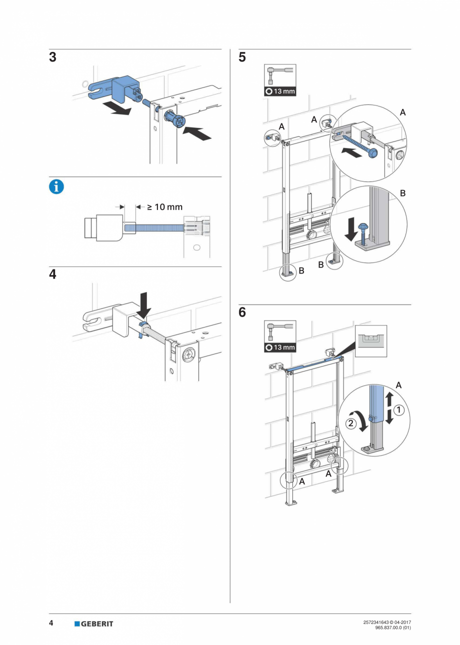 Pagina 4-Instructiuni de montaj pentru elementul de instalare Geberit Duofix pentru bideu GEBERIT...