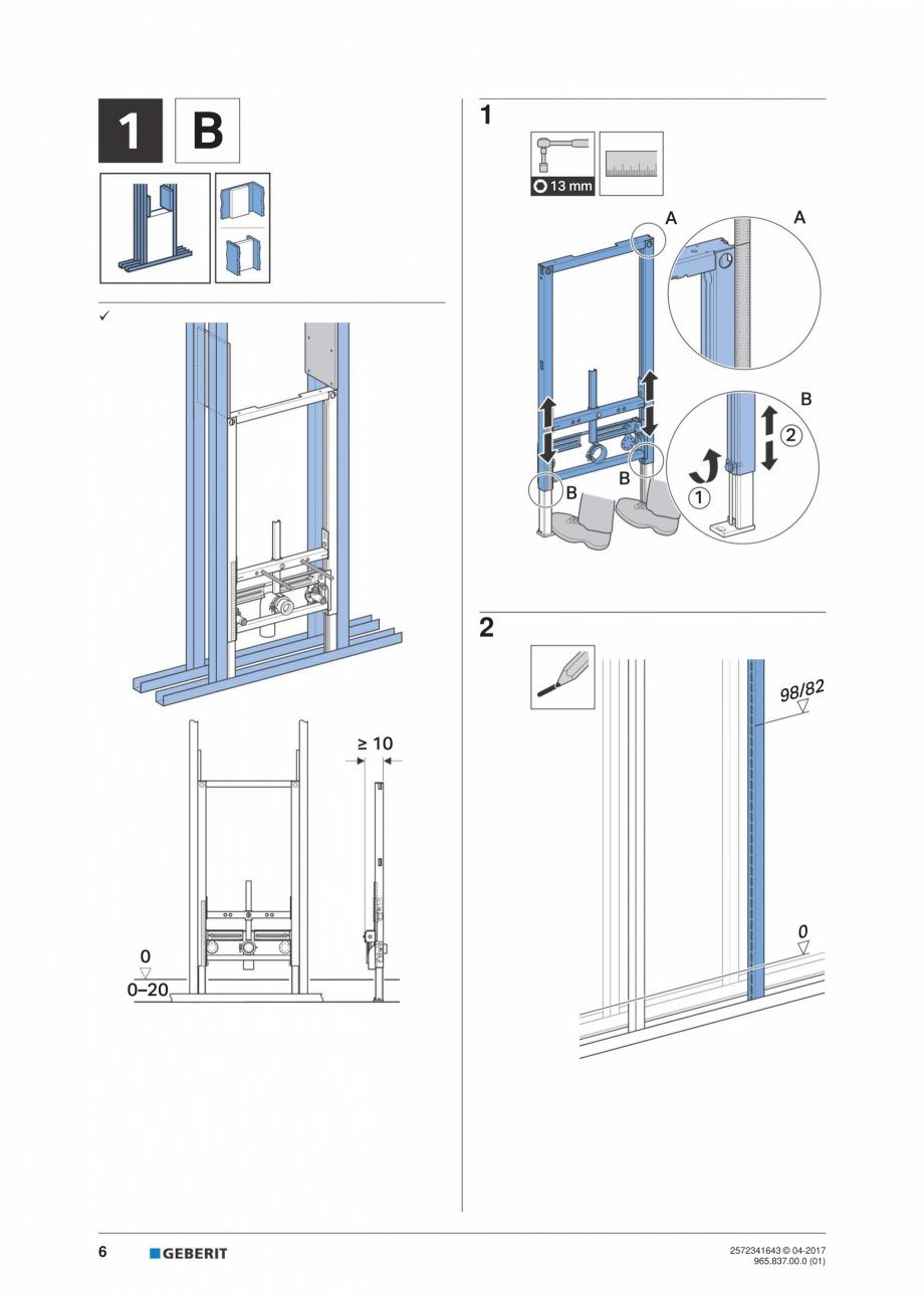 Pagina 6-Instructiuni de montaj pentru elementul de instalare Geberit Duofix pentru bideu GEBERIT...