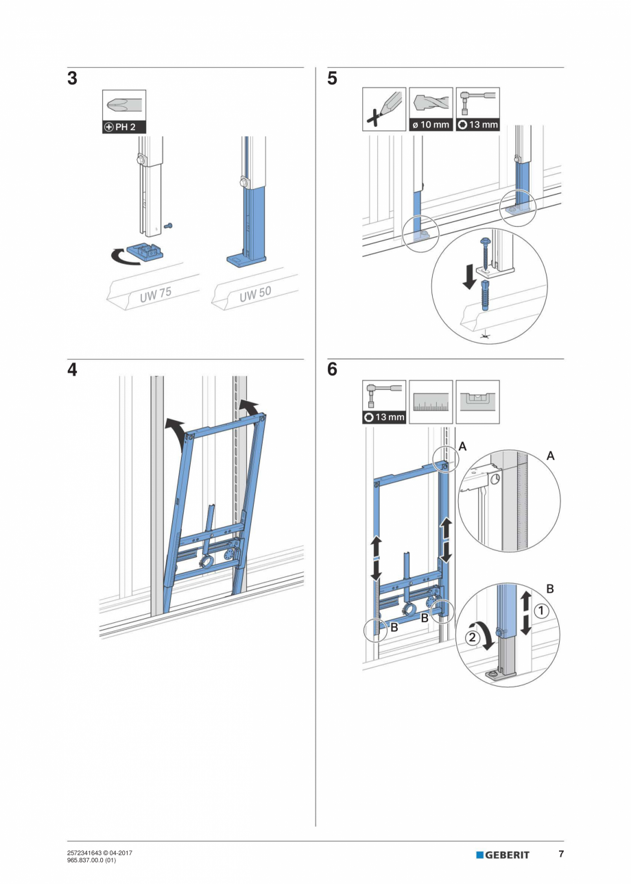 Pagina 7-Instructiuni de montaj pentru elementul de instalare Geberit Duofix pentru bideu GEBERIT...