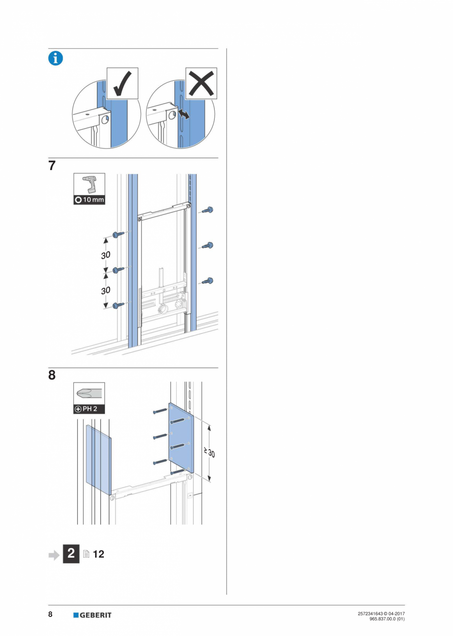 Pagina 8-Instructiuni de montaj pentru elementul de instalare Geberit Duofix pentru bideu GEBERIT...