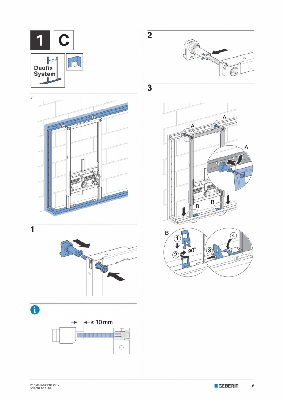 Pagina 9-Instructiuni de montaj pentru elementul de instalare Geberit Duofix pentru bideu GEBERIT...