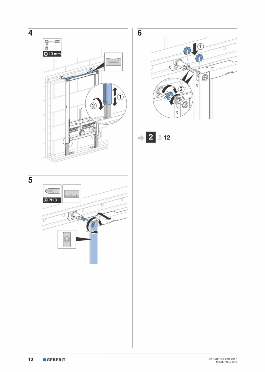 Pagina 10-Instructiuni de montaj pentru elementul de instalare Geberit Duofix pentru bideu GEBERIT...
