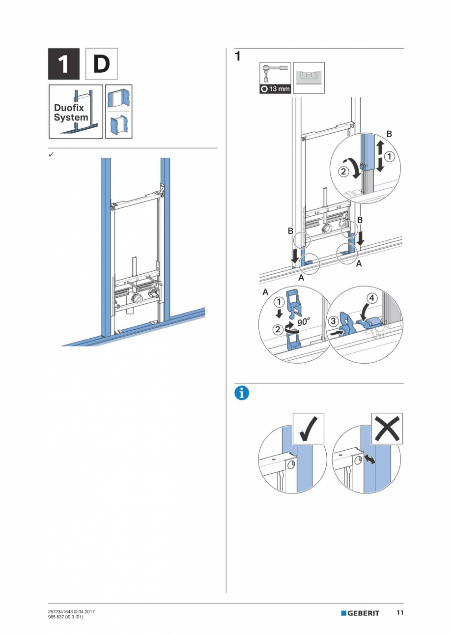 Pagina 11-Instructiuni de montaj pentru elementul de instalare Geberit Duofix pentru bideu GEBERIT...
