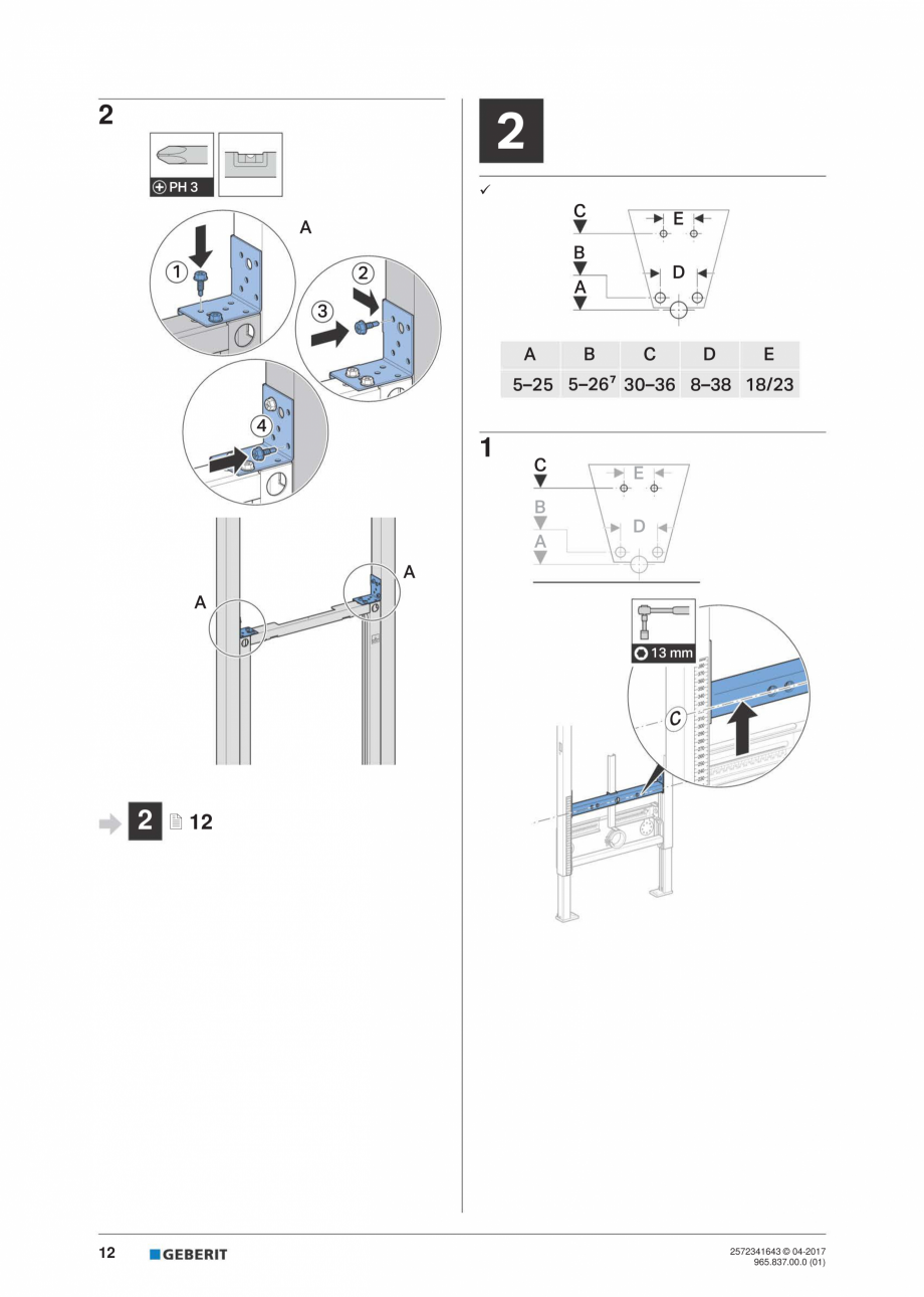Pagina 12-Instructiuni de montaj pentru elementul de instalare Geberit Duofix pentru bideu GEBERIT...