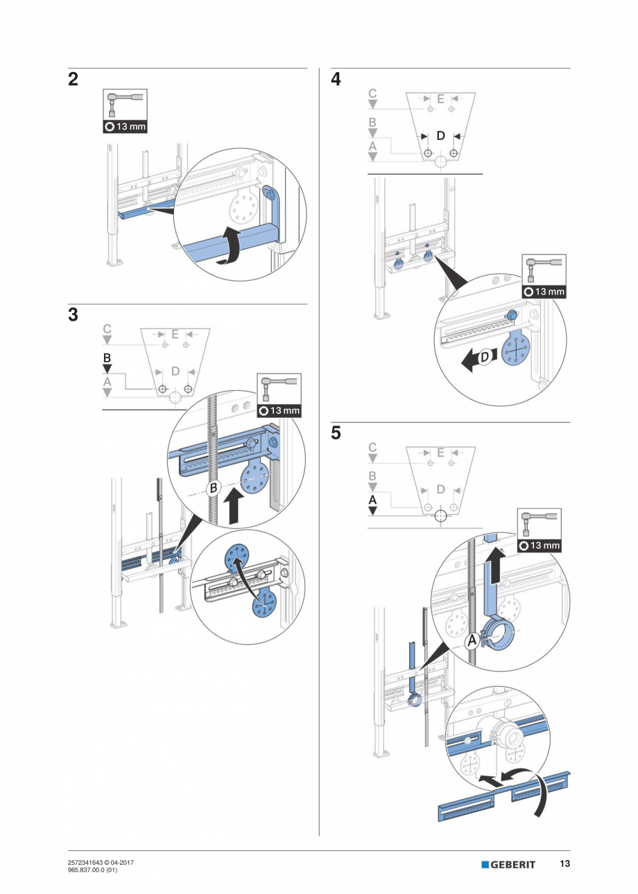 Pagina 13-Instructiuni de montaj pentru elementul de instalare Geberit Duofix pentru bideu GEBERIT...