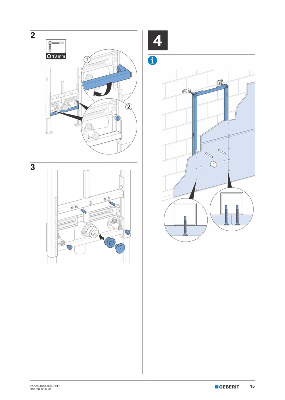 Pagina 15-Instructiuni de montaj pentru elementul de instalare Geberit Duofix pentru bideu GEBERIT...