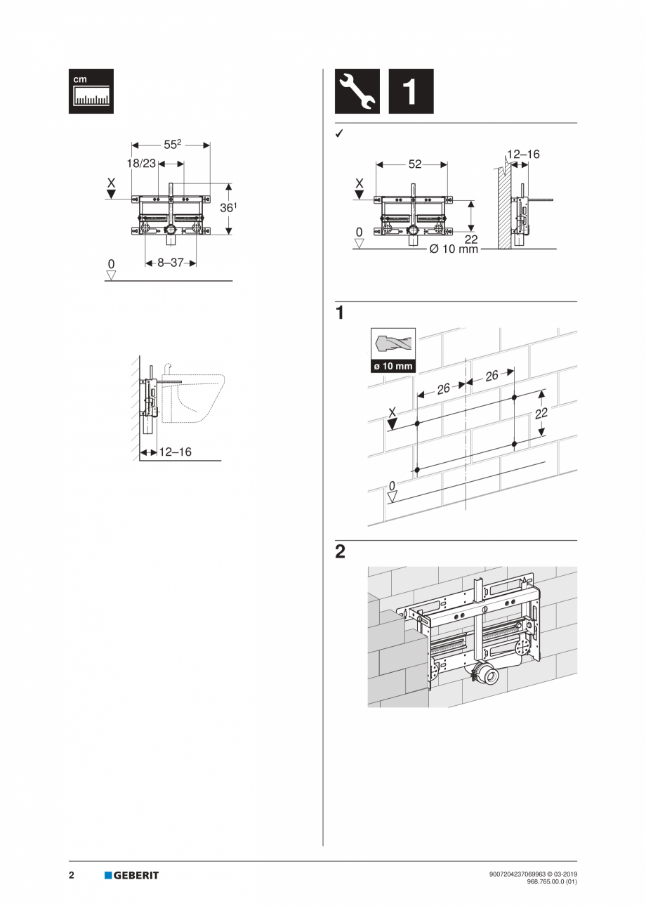 Pagina 2-Instructiuni de instalare pentru elementul Geberit Kombifix pentru bideu, universal  GEBERIT...