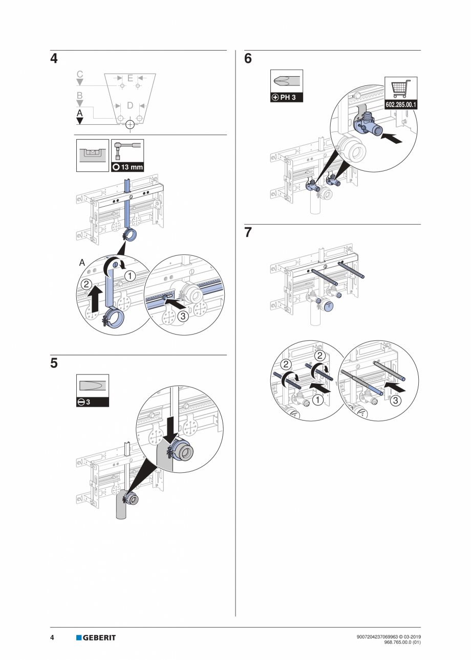 Pagina 4-Instructiuni de instalare pentru elementul Geberit Kombifix pentru bideu, universal  GEBERIT...