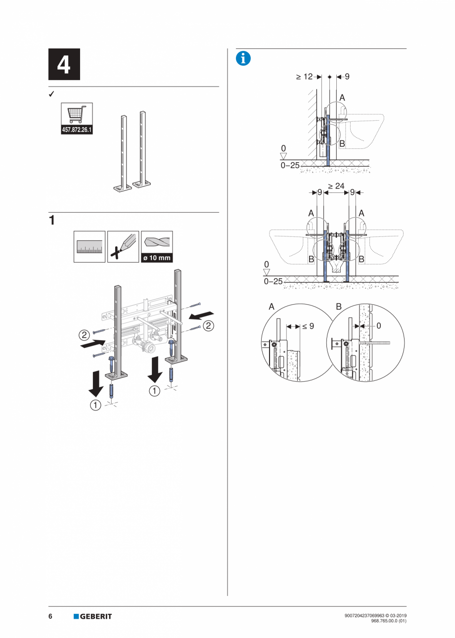 Pagina 6-Instructiuni de instalare pentru elementul Geberit Kombifix pentru bideu, universal  GEBERIT...