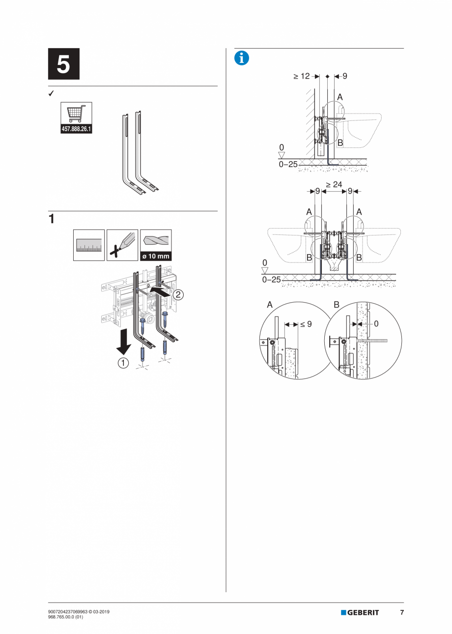 Pagina 7-Instructiuni de instalare pentru elementul Geberit Kombifix pentru bideu, universal  GEBERIT...