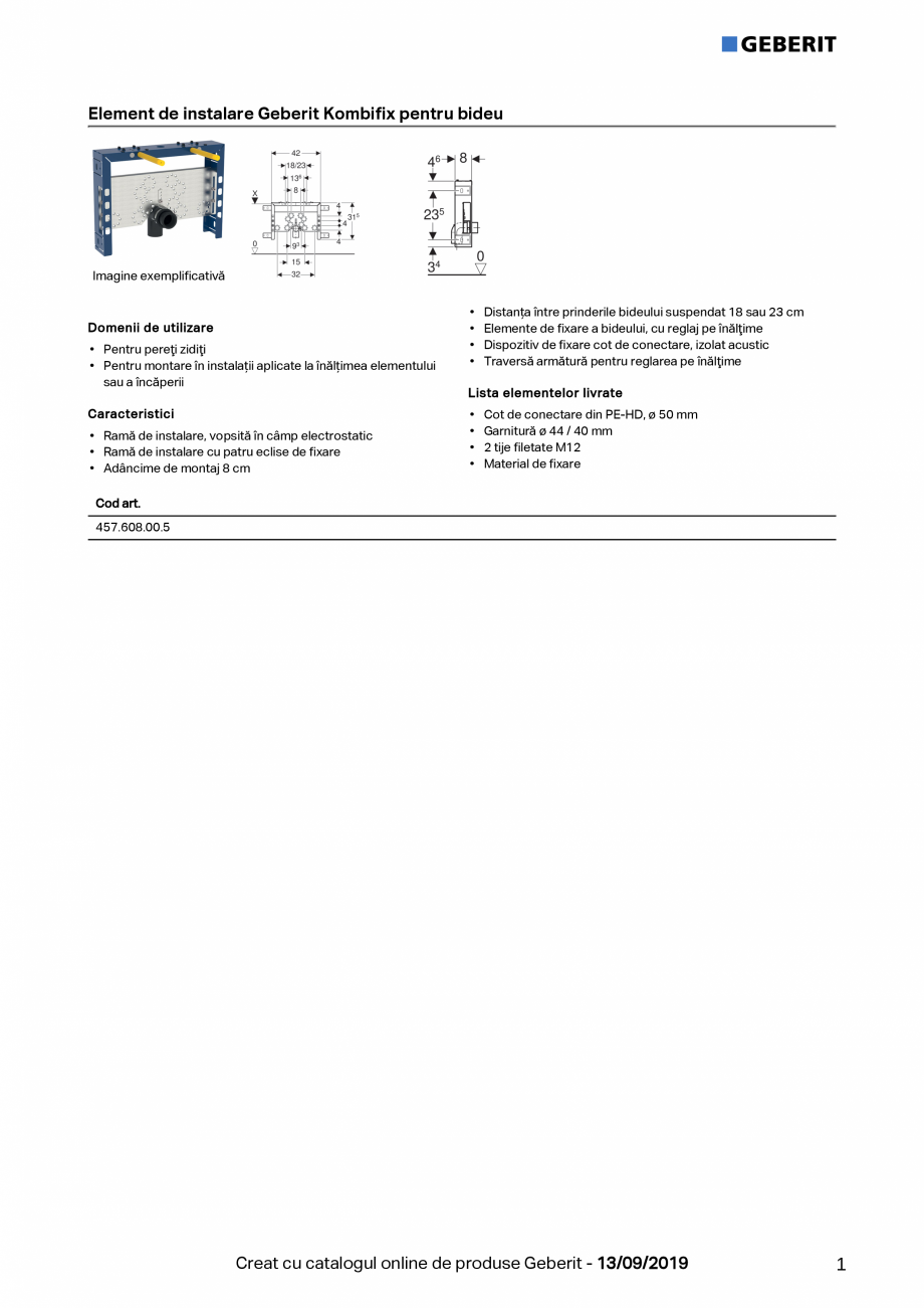 Pagina 1-Element de instalare Geberit Kombifix pentru bideu GEBERIT Fisa tehnica Romana Element de instalare ...