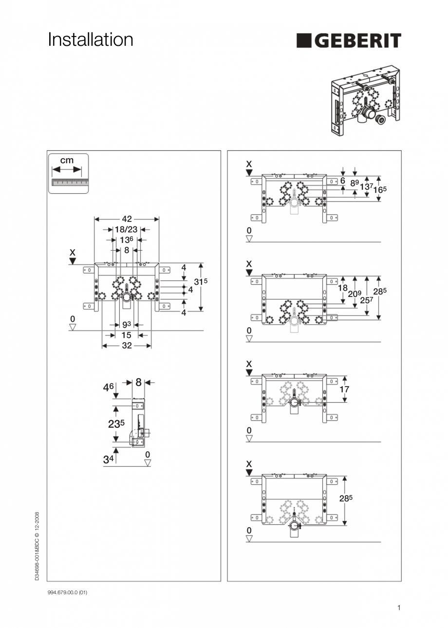 Pagina 1-Instructiuni de montaj pentru elementul de instalare Geberit Kombifix pentru bideu GEBERIT...